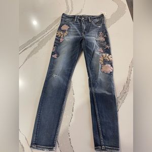 American Eagle dark denim floral jeans NWT size 8